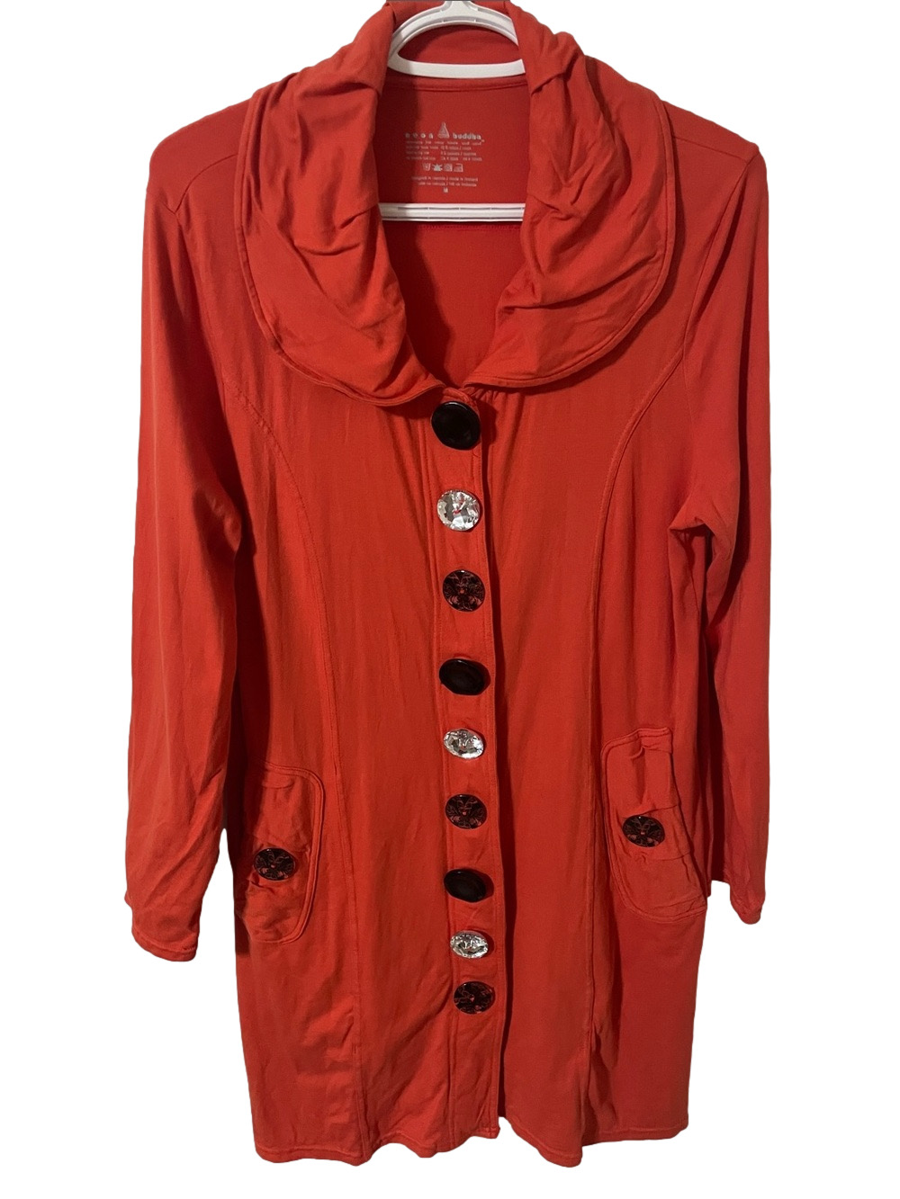 Neon Buddha Recognition Jacket with Statement Buttons in Crimson Size Medium